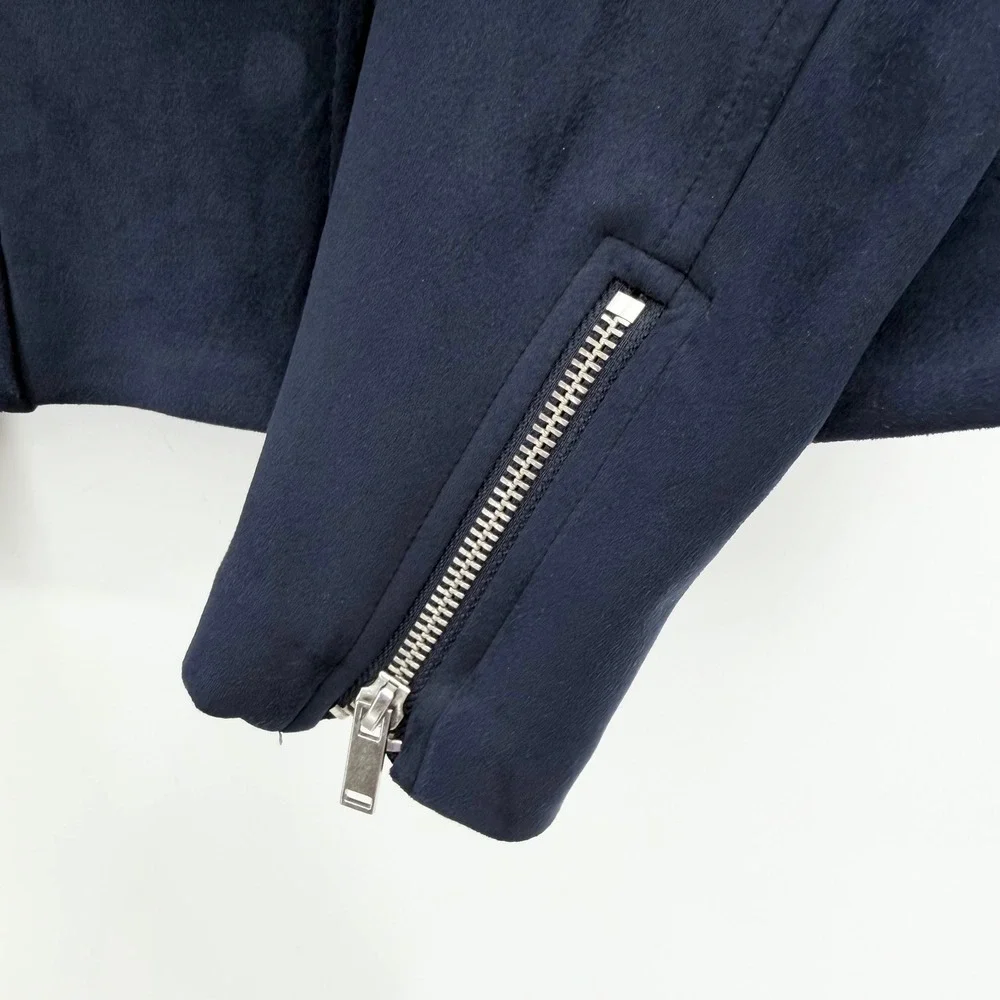 Old Navy Womens Navy Blue Faux Suede Moto Biker Jacket Small Asymmetrical Zip